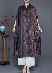 Women Red Oversized Print Silk Long Dress Summer