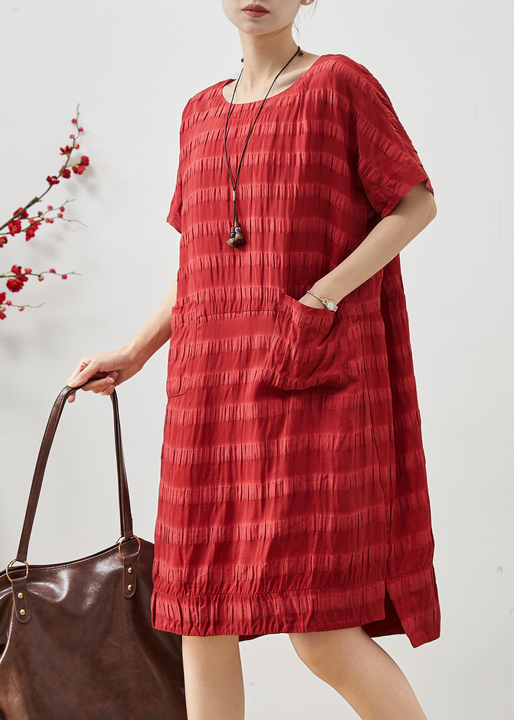 Women Red Oversized Striped Cotton Vacation Dresses Summer