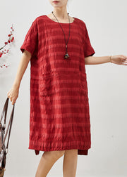 Women Red Oversized Striped Cotton Vacation Dresses Summer