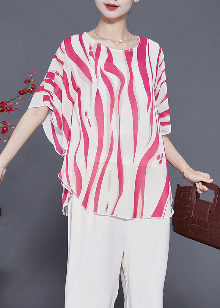 Women Red Oversized Striped Silk Tank Tops Summer