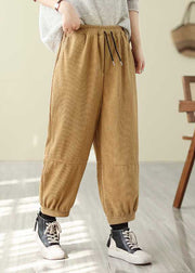 Women Red Pockets Elastic Waist Corduroy Warm Fleece Pants Spring