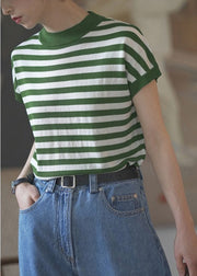 Women Red Stand Collar Striped Cotton Tanks Summer