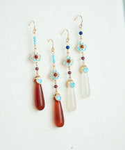 Women Red Sterling Silver Turquoise Agate Garnet Water Drops Drop Earrings