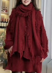 Women Red Tassel Patchwork Knitted Sweaters Spring