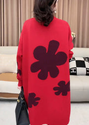 Women Red Turtleneck Cozy Knit Sweater Dress Winter