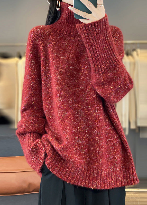 Women Red Turtleneck Cozy Thick Cashmere Knit Sweaters Spring