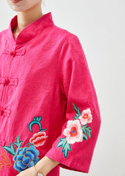 Women Rose Embroideried Jacquard Chinese Button Cotton Jackets Fall