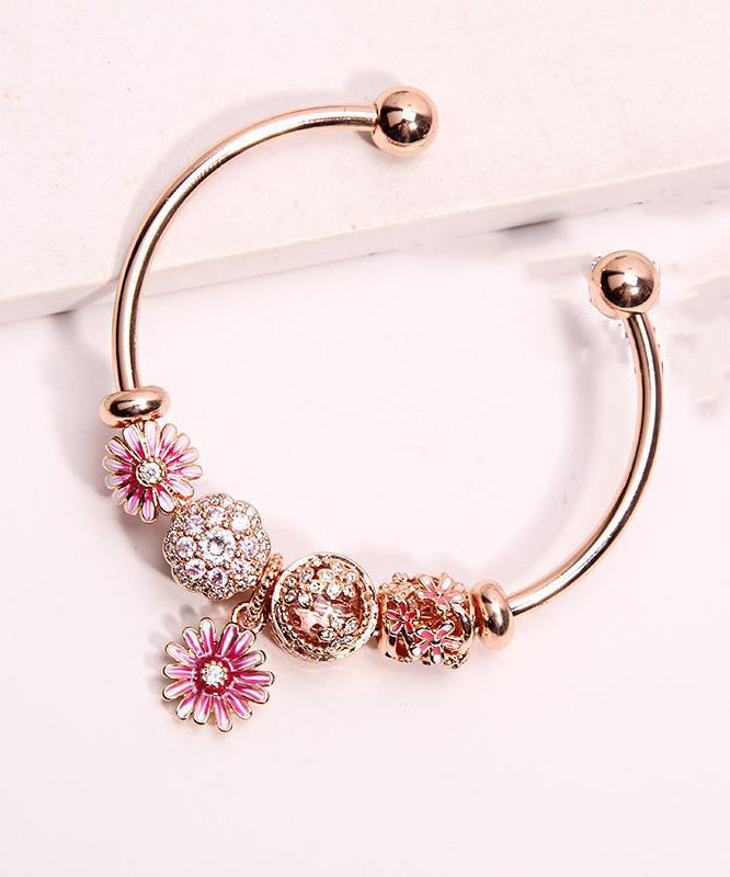 Women Rose Gold Alloy Zircon Chrysanthemum Cuff