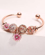 Women Rose Gold Alloy Zircon Chrysanthemum Cuff