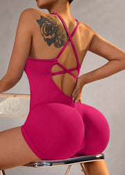 Women Rose High Waist Solid One Piece Workout Suit Butt Scrunch