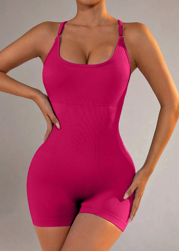 Women Rose High Waist Solid One Piece Workout Suit Butt Scrunch