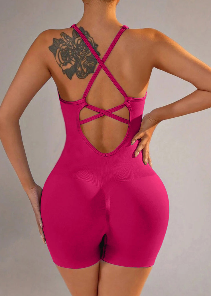 Women Rose High Waist Solid One Piece Workout Suit Butt Scrunch