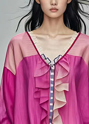 Women Rose Ruffled Patchwork Shirt Fall