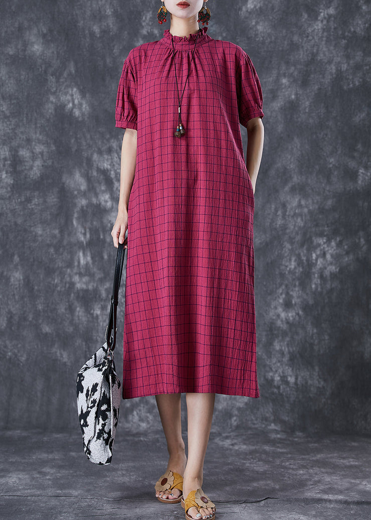 Women Rose Ruffled Plaid Cotton Dresses Summer