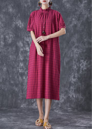 Women Rose Ruffled Plaid Cotton Dresses Summer