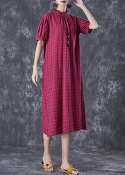 Women Rose Ruffled Plaid Cotton Dresses Summer