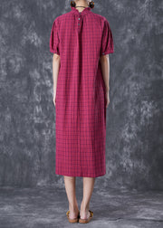 Women Rose Ruffled Plaid Cotton Dresses Summer