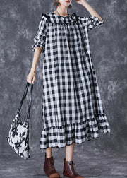 Women Ruffled Patchwork Plaid Cotton Ankle Dress Summer