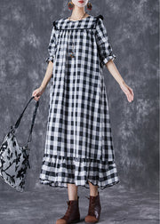 Women Ruffled Patchwork Plaid Cotton Ankle Dress Summer