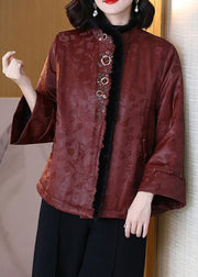 Women Rust Embroidered Mink Hair Patchwork Cotton Filled Coats Winter