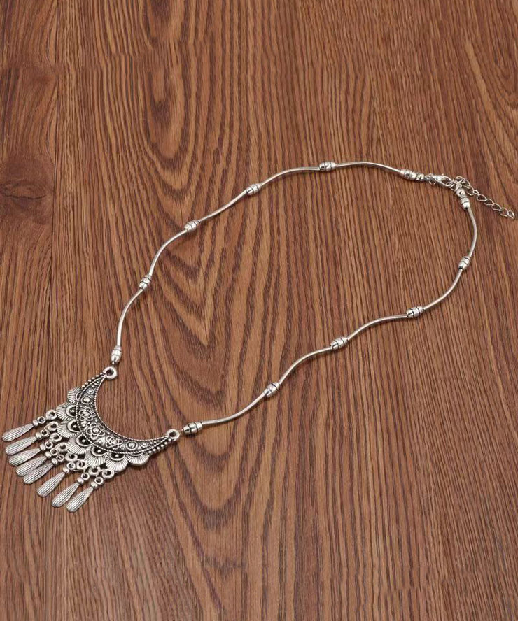 Women Silk Sterling Silver Tassel Pendant Necklace