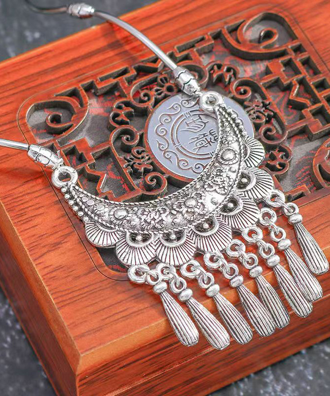 Women Silk Sterling Silver Tassel Pendant Necklace