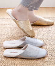 Women Silver Slippers Shoes Splicing Fuzzy Wool Lined