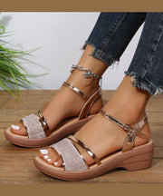 Women Silver Wedge Heels Sandals Peep Toe Buckle Strap Summer