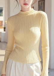 Women Simple Yellow Half High Neck Knit Pullover Spring