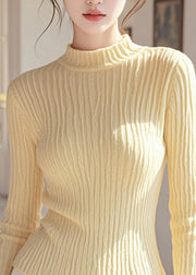 Women Simple Yellow Half High Neck Knit Pullover Spring