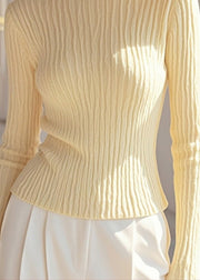 Women Simple Yellow Half High Neck Knit Pullover Spring