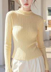 Women Simple Yellow Half High Neck Knit Pullover Spring