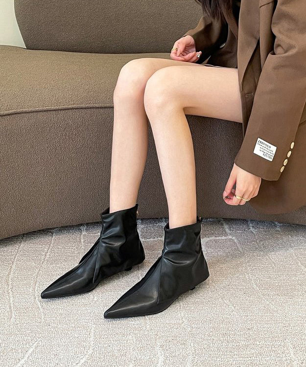 Women Splicing Ankle Boots Khaki Faux Leather Pointed Toe