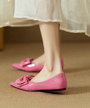 Women Splicing Bow Flat Shoes Rose Faux Leather Pointed Toe