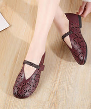 Women Splicing Buckle Strap Flats Purple Cowhide Leather