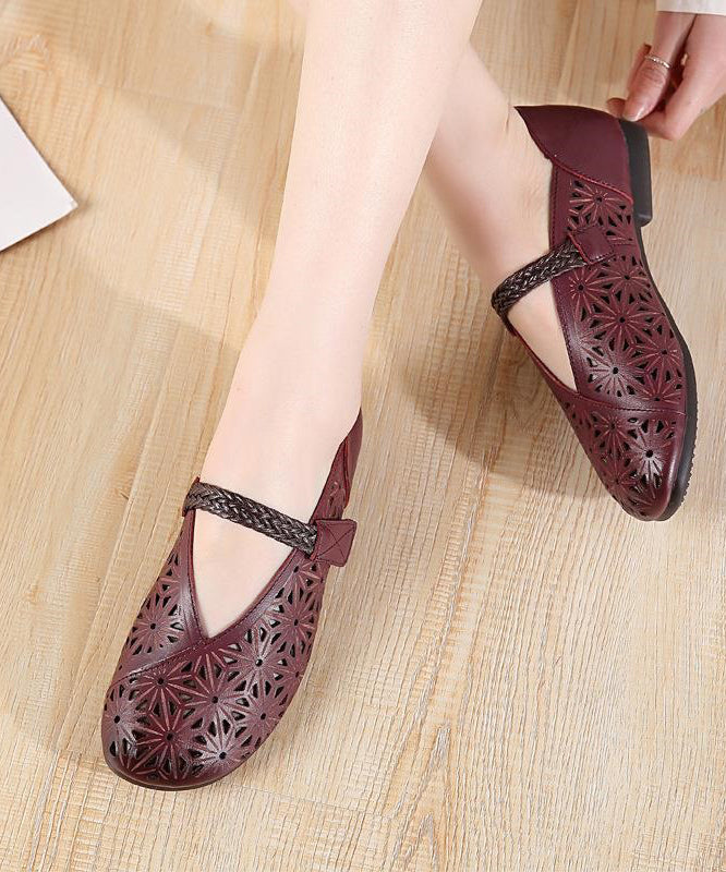 Women Splicing Buckle Strap Flats Purple Cowhide Leather