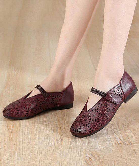 Women Splicing Buckle Strap Flats Purple Cowhide Leather