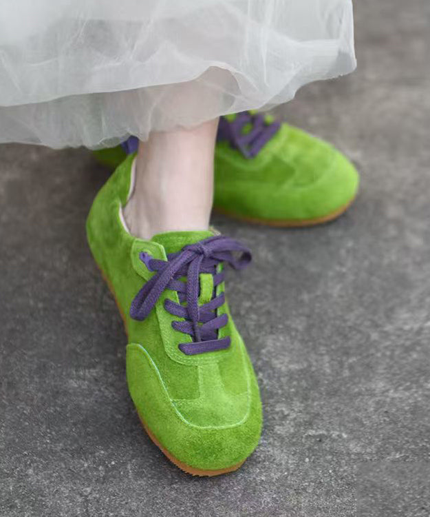 Women Splicing Flat Feet Shoes Green Suede Lace Up