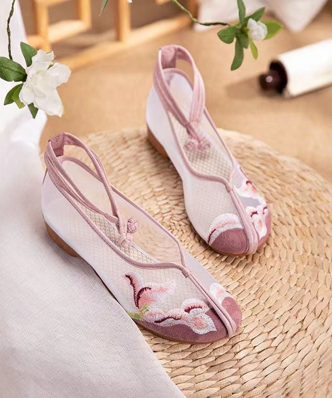 Women Splicing Sandals Pink Tulle Hollow Out Embroidery