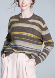 Women Striped O-Neck Cozy Wool Knit Sweaters Winter