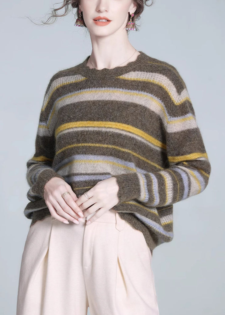 Women Striped O-Neck Cozy Wool Knit Sweaters Winter