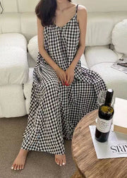 Women V Neck Plaid Cotton Spaghetti Strap Dress Sleeveless