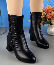 Women Versatile Chunky Boots Black Soft Comfortable