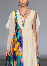 Women White Asymmetrical Patchwork Chiffon Long Dress Summer