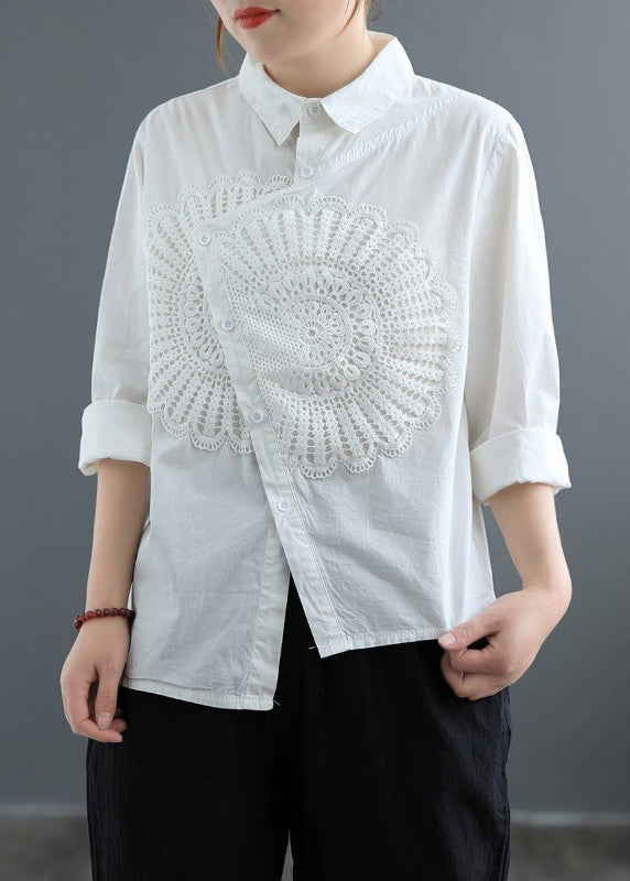 Women White Asymmetrical Patchwork Lace Blouses Spring