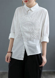 Women White Asymmetrical Patchwork Lace Blouses Spring