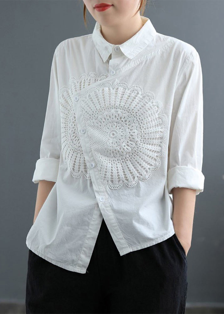 Women White Asymmetrical Patchwork Lace Blouses Spring