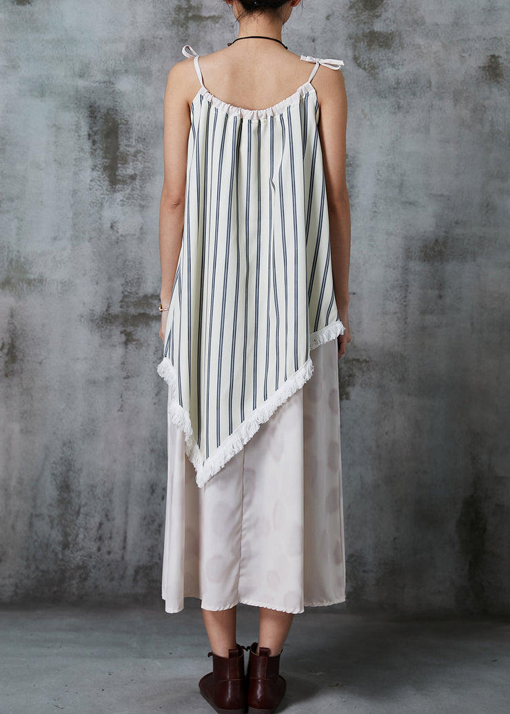 Women White Asymmetrical Patchwork Striped Summer Dress