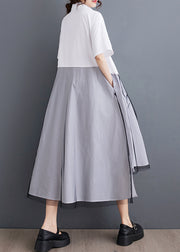 Women White Asymmetrical Tulle Patchwork Maxi Dress Short Sleeve