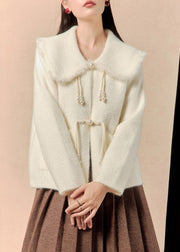 Women White Button Pockets Solid Mink Velvet Coats Winter